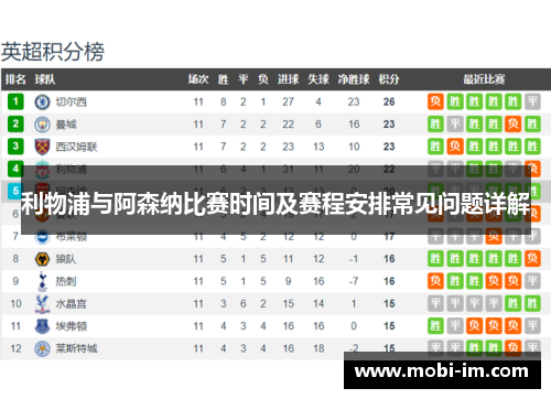 利物浦与阿森纳比赛时间及赛程安排常见问题详解
