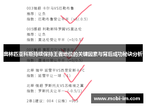 奥林匹亚科斯持续保持王者地位的关键因素与背后成功秘诀分析