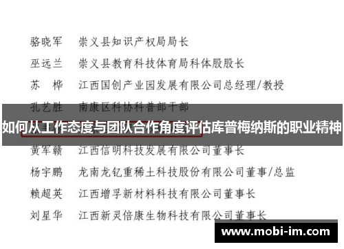 如何从工作态度与团队合作角度评估库普梅纳斯的职业精神 如何从工作态度与团队合作角度评估库普梅纳斯的职业精神