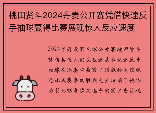 桃田贤斗2024丹麦公开赛凭借快速反手抽球赢得比赛展现惊人反应速度